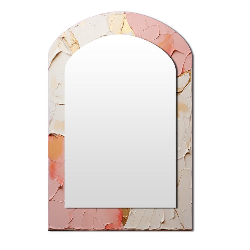Pink White Minimalism Poteries - Abstract Spirals Arch Decorative Mirror, Modern Asymmetrical Wall Mirror, Printed Metal Art