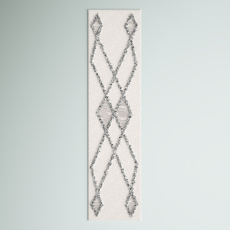 Papke Geometric Handmade Tufted Cotton/Wool Ivory Area Rug, Runner 2'3" x 9'