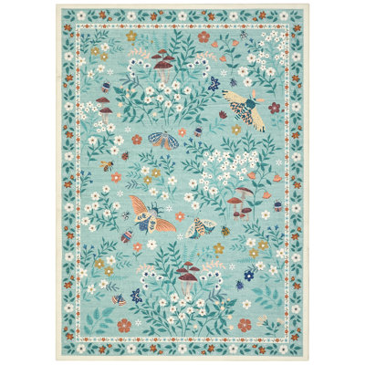 Area Rug for Living Room - Washable, Collapsible Floral Carpet with Non-Slip Backing Carpet for Living Room, Bedroom, Dining Room