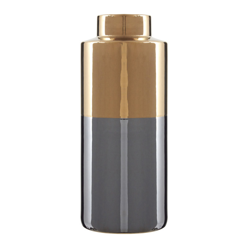 Ahmed Ceramic Table Vase, Grey/Gold, 34cm H x 14cm W x 14cm D