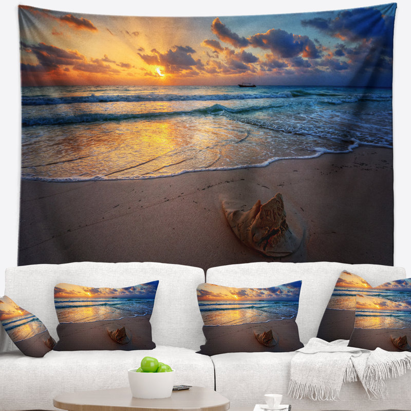 Tapisserie côtière tranquille au coucher du soleil, H 50 po x l 60 po