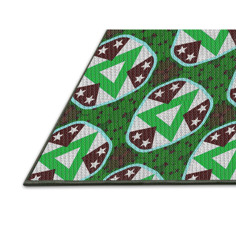 Vert géométrique/Tapis décoratif brun, Rectangle 4 pi x 6 pi