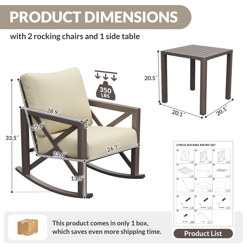 3 Piece Outdoor Conversation Set, Cream