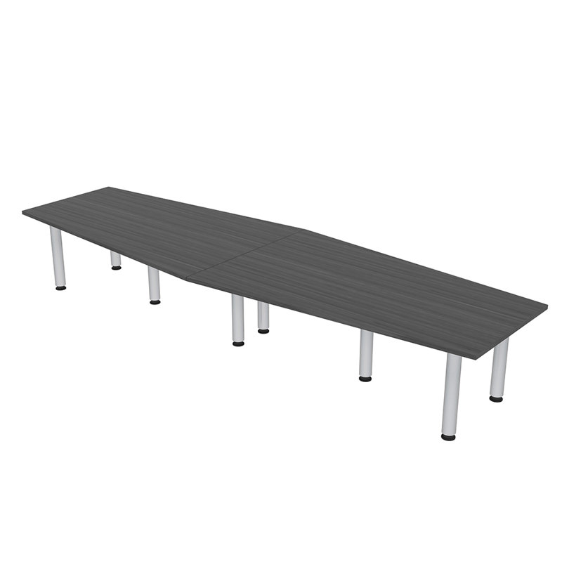 Table hexagonale avec pieds Nyemia, L 120 po x l 48 po, Nuit asiatique, Argent argent