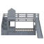 Lit superposé simple au-dessus d'un lit simple de style château avec 2 tiroirs et 3 tablettes, structure de lit superposé en bois avec glissière et escalier de rangement-250153706