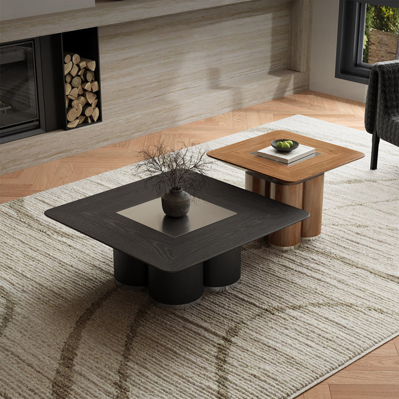 Ensemble de tables basses carrées en bois fritté noir et brun + bois manufacturé