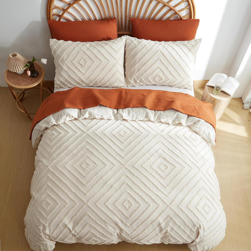 Nayoroom SJT-CRLX Jacquard Geometric Pattern Tufted Boho Shabby Elegance Duvet Cover Set