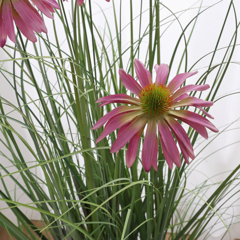 48" Artificial Potted Grass With Flowers, Purple