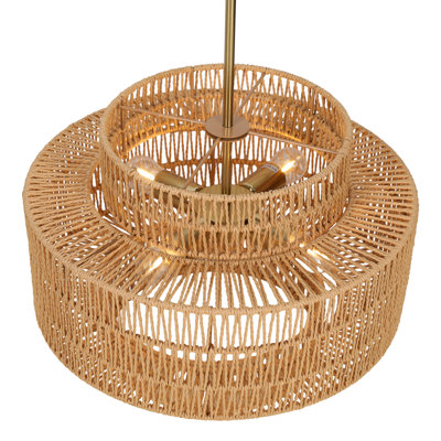 17.7" Rattan Lampshade, Rattan Farmhouse Chandelier Lamp Shade, 3-Tier Hand-Woven Rustic Drum Chandelier Pendant Lampshade for Kitchen Island Bedroom Living Room