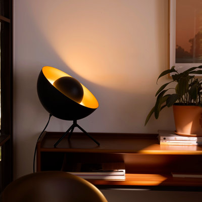 Black Gold Metal Satellite Radar Tripod Table Lamp