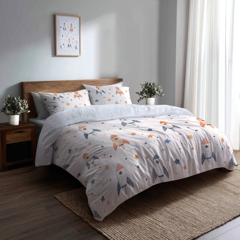Ensemble de literie pour enfants 3 pièces - Ensemble de housse de couette et de coussins Adventure Pastel Rockets, Grand lit