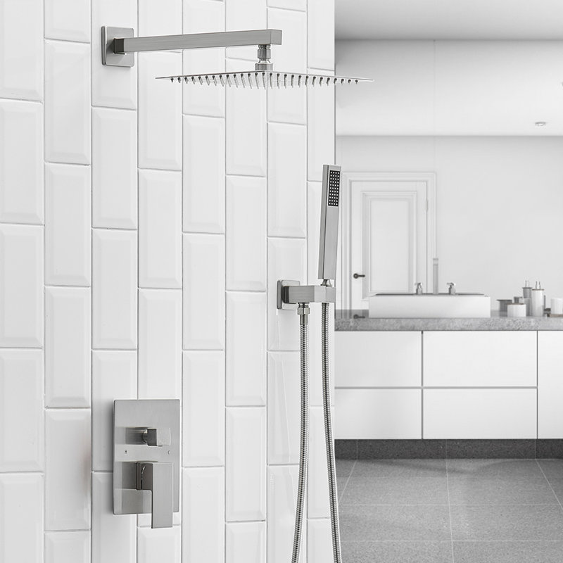 Dual Function Complete Shower System with Rough in-Valve, Brushed Nickel