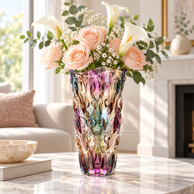 Vase en verre épais de 24 cm (9,4 po) pour fleurs, vase en cristal robuste pour centres de table