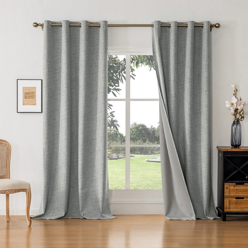 Leming 100% Polyester Burlap Blackout Curtains for Bedroom Grommets Curtains 2 Panels Set, Dark Gray, 52" W x 96" L