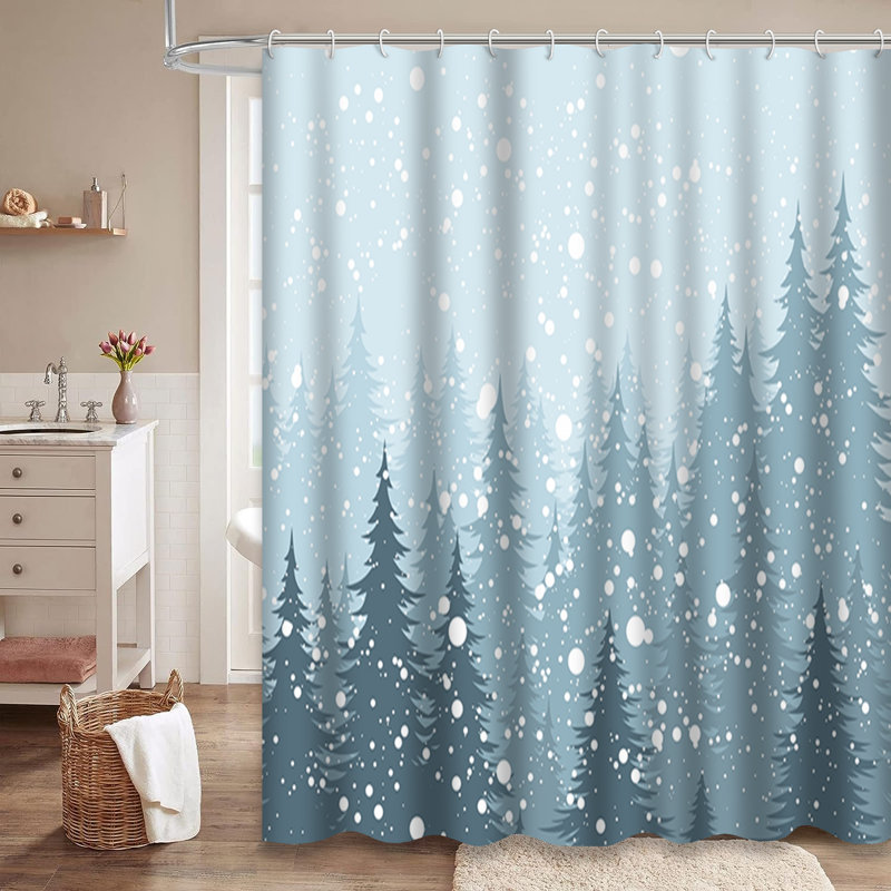 Rideau de douche Winter Forest avec 12 crochets, L 72 po x l 78 po