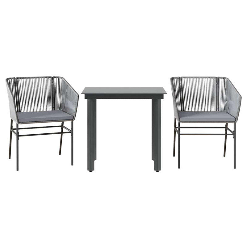Ensemble de salle à manger de patio avec coussins 3 pièces vidaXL, H 29,1 po x l 31,5 po x L 31,5 po, Gris / Gris, 2