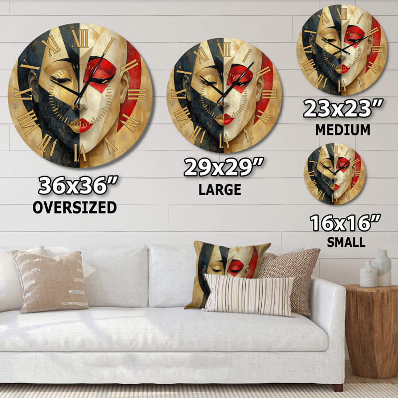 Masques de la scène dorée - Horloge murale Art déco en métal silencieux, Petit