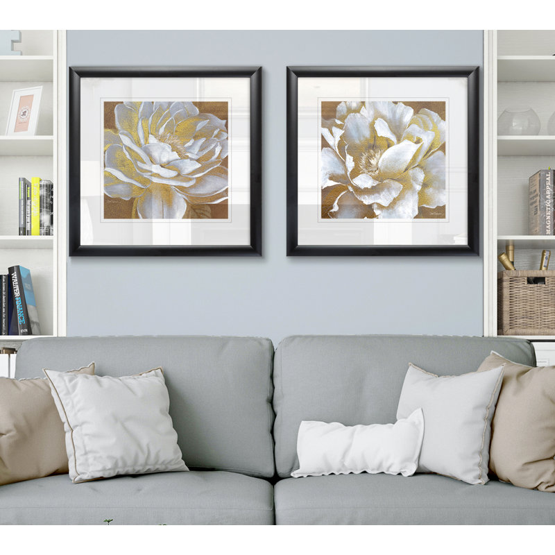 " Golden Bloom I " 2 - Pieces, Black Framed