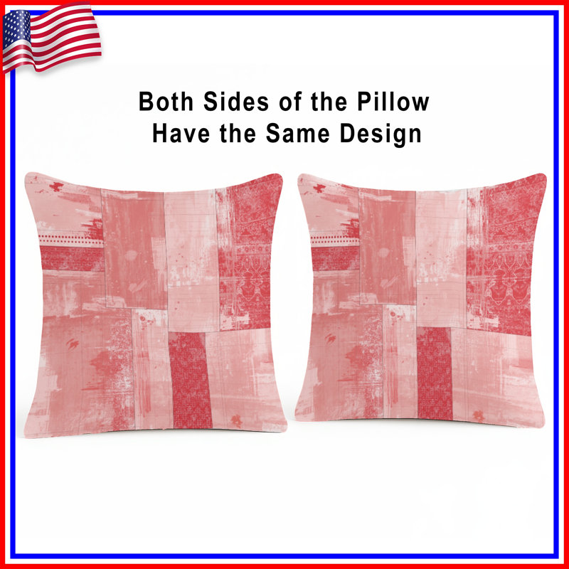 Red Geometric Patchwork Double Sided Throw Pillows, 18 x 18 inches