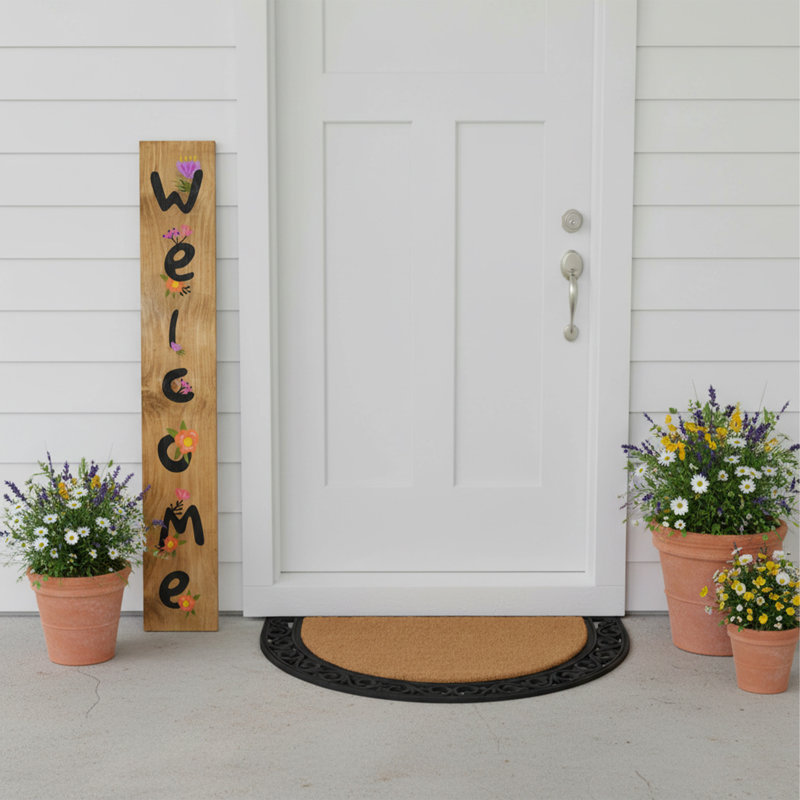 Panneau de bienvenue floral à poser sur le porche, 47 po x 7,25 po, 47" H x 7.25" W x 0.75" D