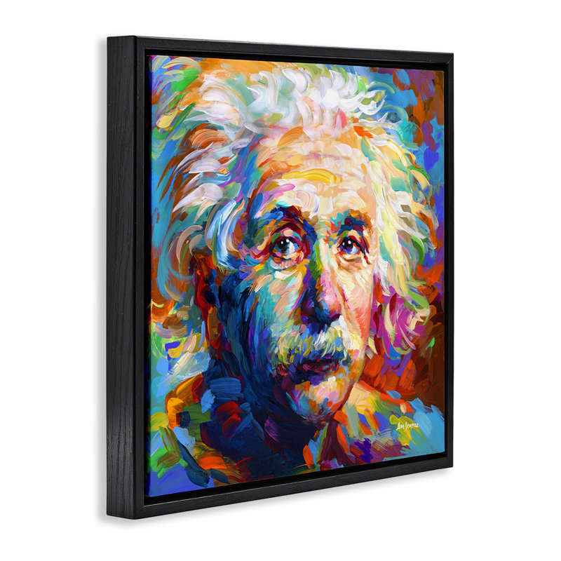Portrait abstrait d'Albert Einstein, Cadre flottant noir de jais, H 18 po x l 18 po
