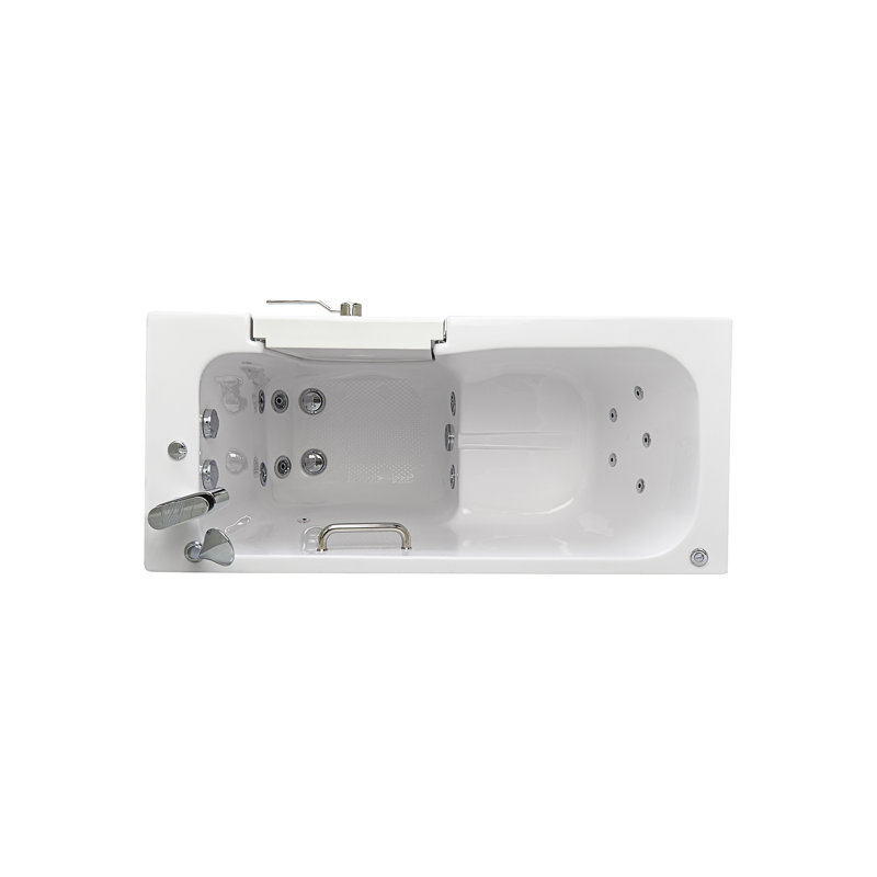 Ella Lounger 27"x60" Acrylic Hydro Massage Walk-In Bathtub with Right Outward Swing Door, 2 Piece Fast Fill Faucet, 2" Dual Drain