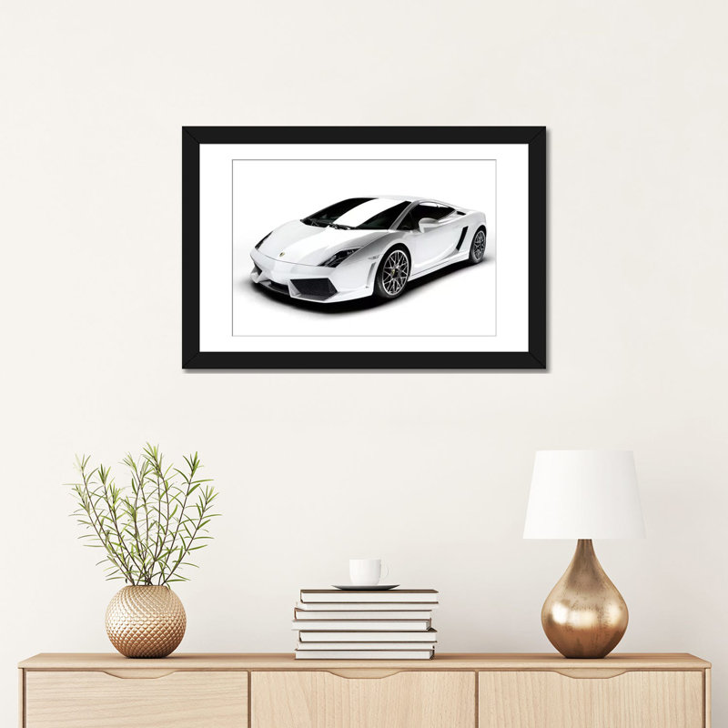 Lyall «Lamborghini Gallardo Lp 560-4», reproduction sur toile, H 16 po x l 24 po x P 1 po, Papier avec cadre noir, Blanc