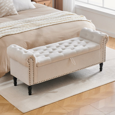 Lunara 51"Storage Bench for Bedroom End of Bed with Tufted Seat and Roll Nailhead Trims Arms
