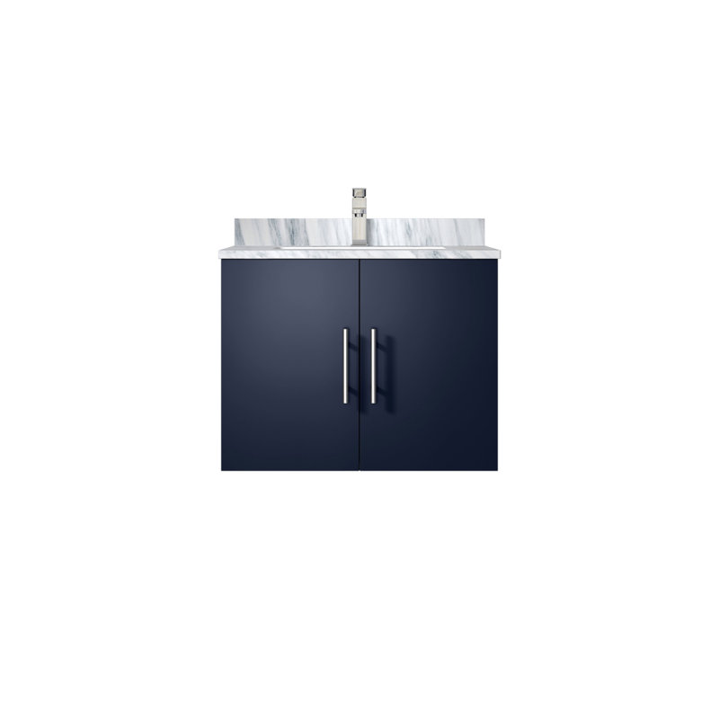 Meuble-lavabo bleu marine 24 po X P 22 po D, dessus en marbre de Carrare et ensemble de robinet, Marine