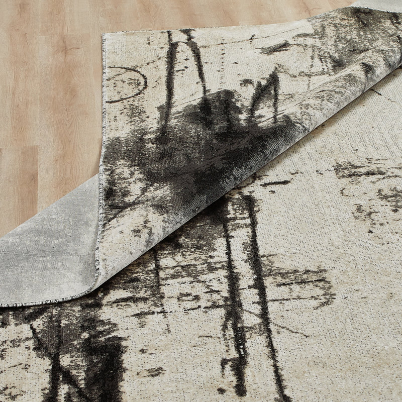 Strato Urban Script Abstract Black/Beige/Cream Area Rug, Runner 2'6" x 10'