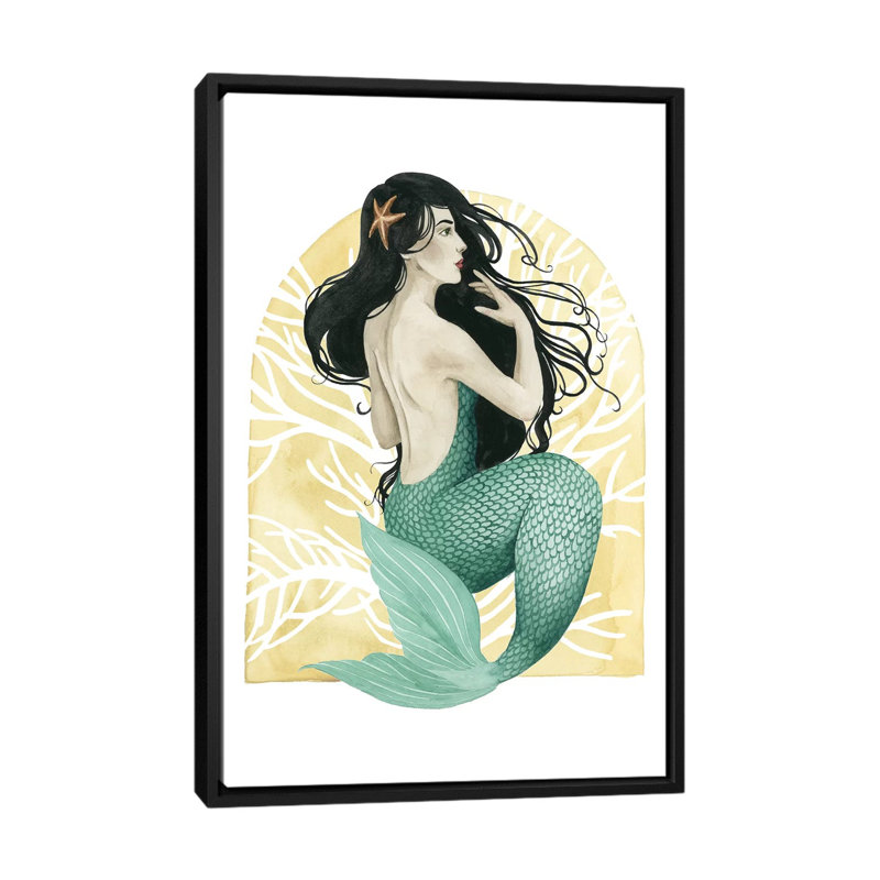 « déco sirène ii », impression sur toile, H 26 po x l 18 po x P 1,5 po, Pas de tapis, Toile avec cadre noir