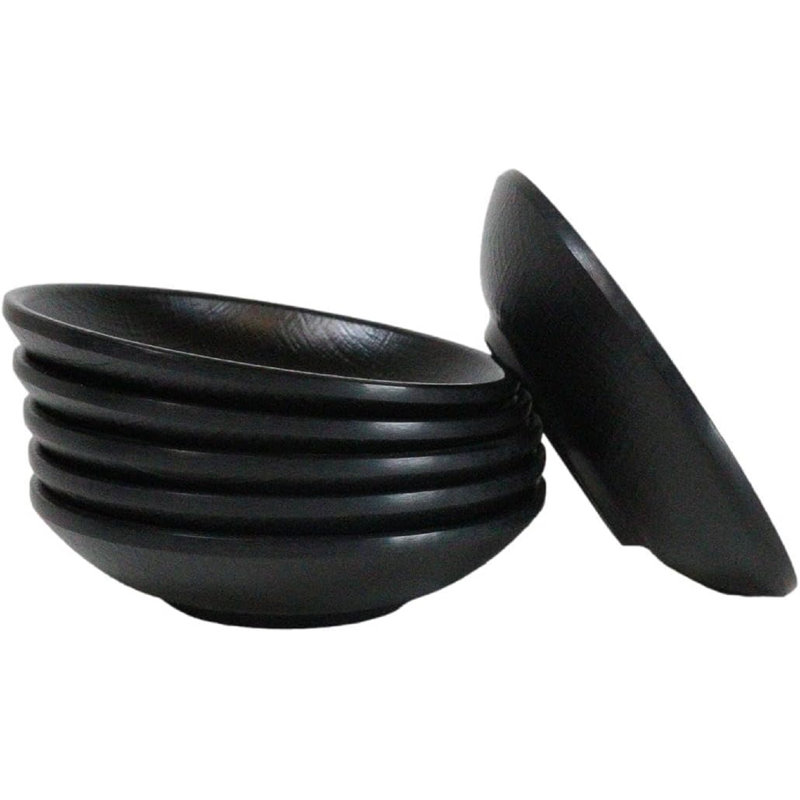 Ensemble de 6 assiettes rondes incurvées rondes en mélamine de soie noire de 4,75 po Banchan
