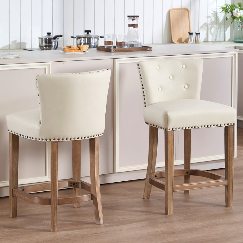 Ensemble de 2 tabourets de bar, cuir et bois