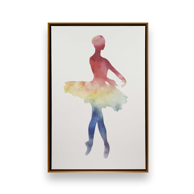 Silhouette arc-en-ciel aquarelle ballet III, H 18,75 po x l 12,75 po, Cadre flottant, Polished Gold