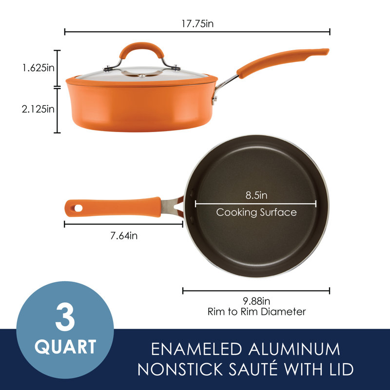 Orange 3-Quart Nonstick Aluminum Saute Pan with Silicone Handle