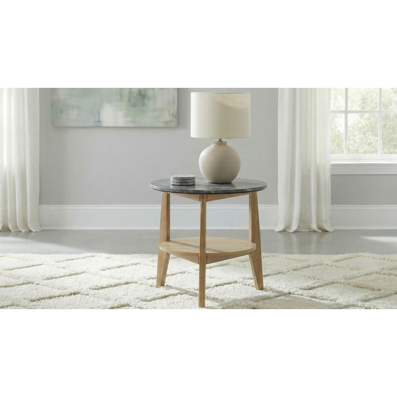 Table de bout moderne l 23,9 po Mid-Century, gris, Grey / Natural