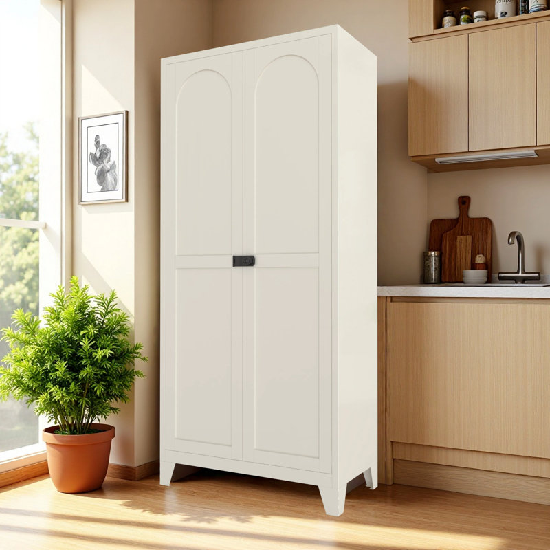 71'' 2 Shapely Door Cabinet With Lock, Metal Storage Cabinet With Doors And Adjustable Shelves