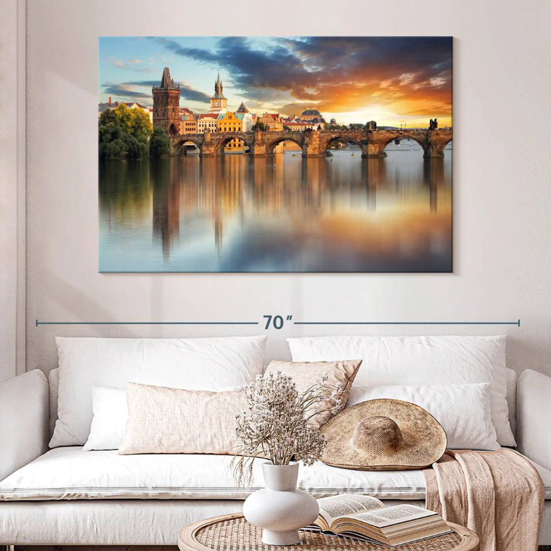Lilie, pont Charles au crépuscule, H 34 po x l 51 po
