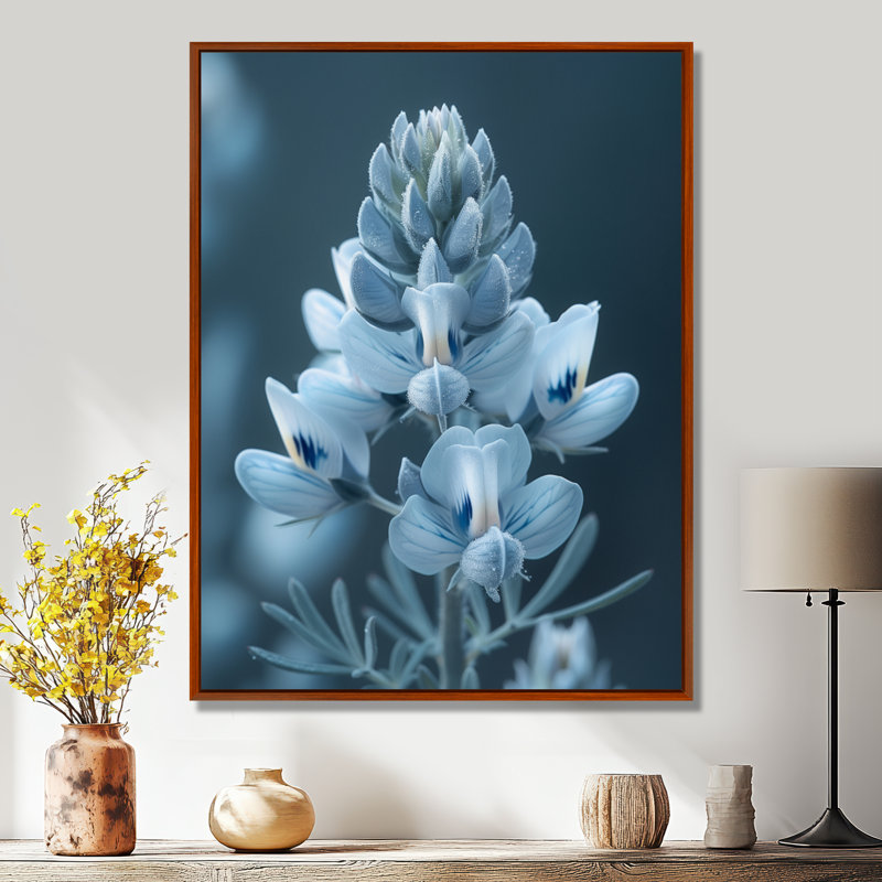 Flocon de neige blanc gris, sérénade, Bonnets bleus - Blue Bonnets, art mural, H 12 po x l 20 po, Cadre flottant brun