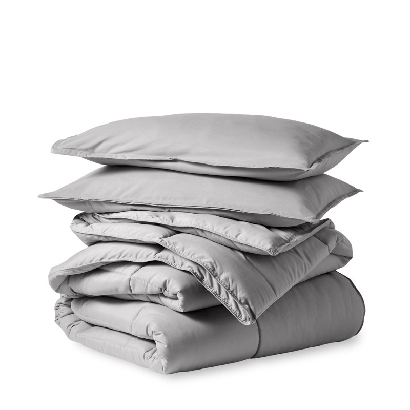 Ensemble d'édredon ultra-doux toutes saisons, Gris clair, Édredon double + 2 taies décoratives standards
