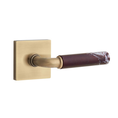 Emtek Select Passage Leverset w/ Square Rosette & R-Bar Stem, Rosso Levanto Marble Lever