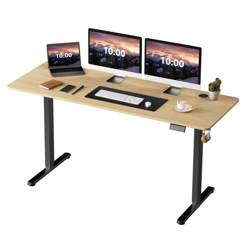 Bureau debout réglable électrique Oishee, 46.5" H x 63" W x 24" D, Jaune / Blanc