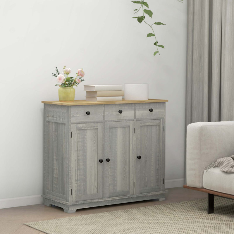 Armoire de ferme avec 3 tiroirs, portes et réglables, Gris clair / naturel