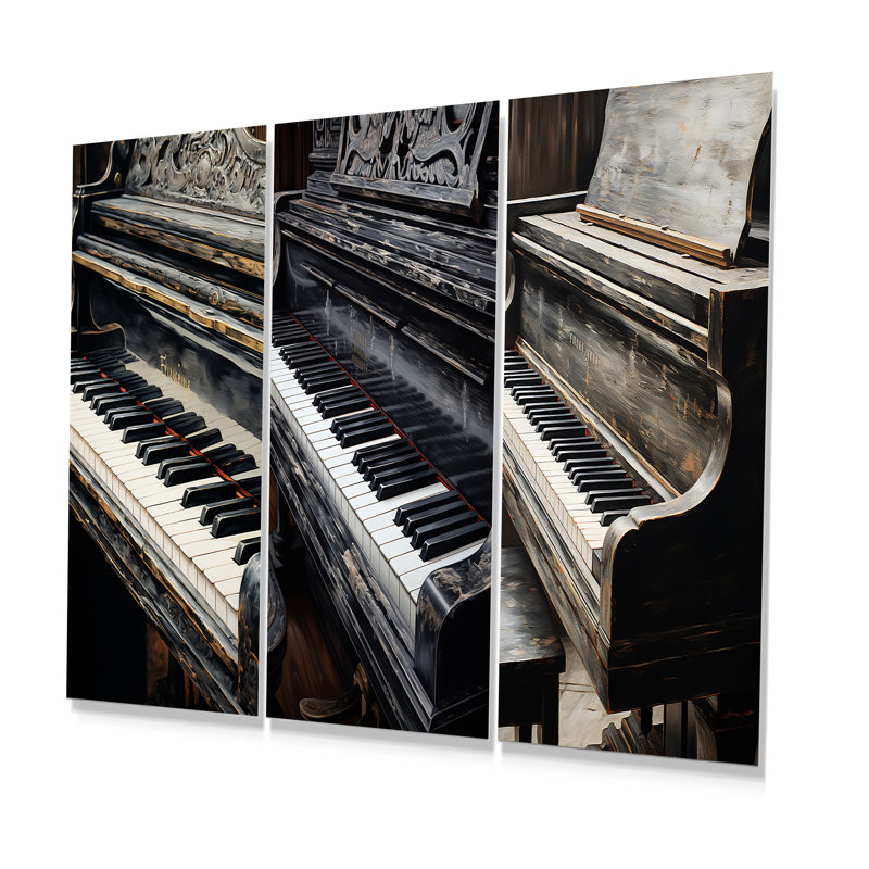 Clés de piano noires et blanches à sérénité - Ensemble de 3 décorations murales en métal, H 28 po x l 36 po