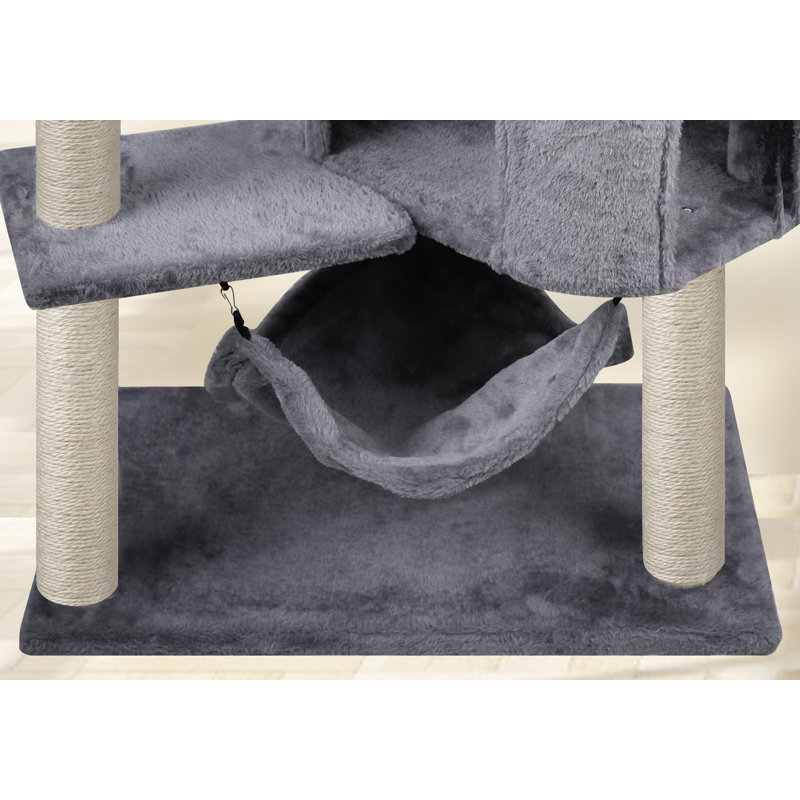 Gray Faux Fur Cat Tree with Condo and Hammock