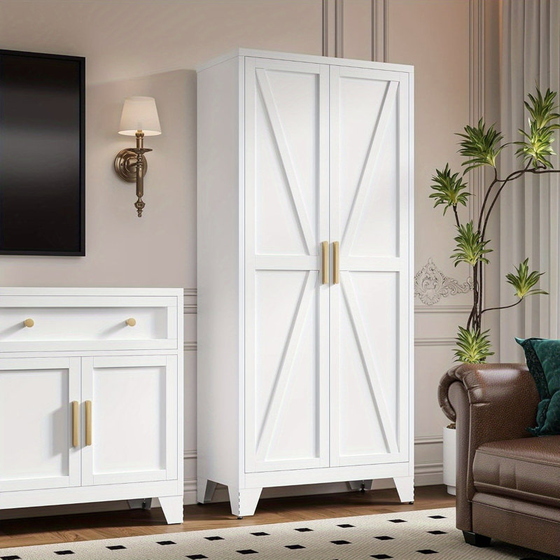 Farmhouse Metal Pantry Cabinet, White