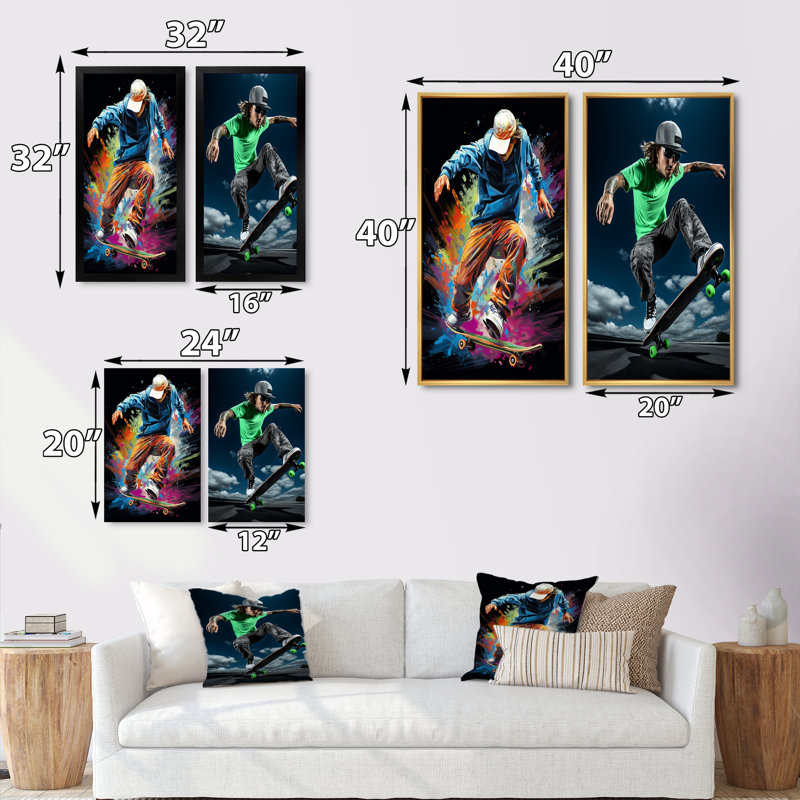 «Skateboard Thrills», 2 pièces, H 40 po x l 40 po, Toile tendue