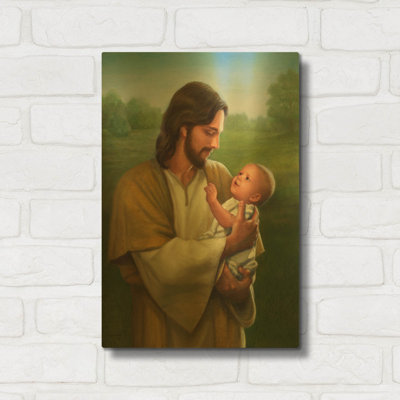 «Jesus and Baby» par David Lindsley, art mural en métal doré, 12 po x 16 po