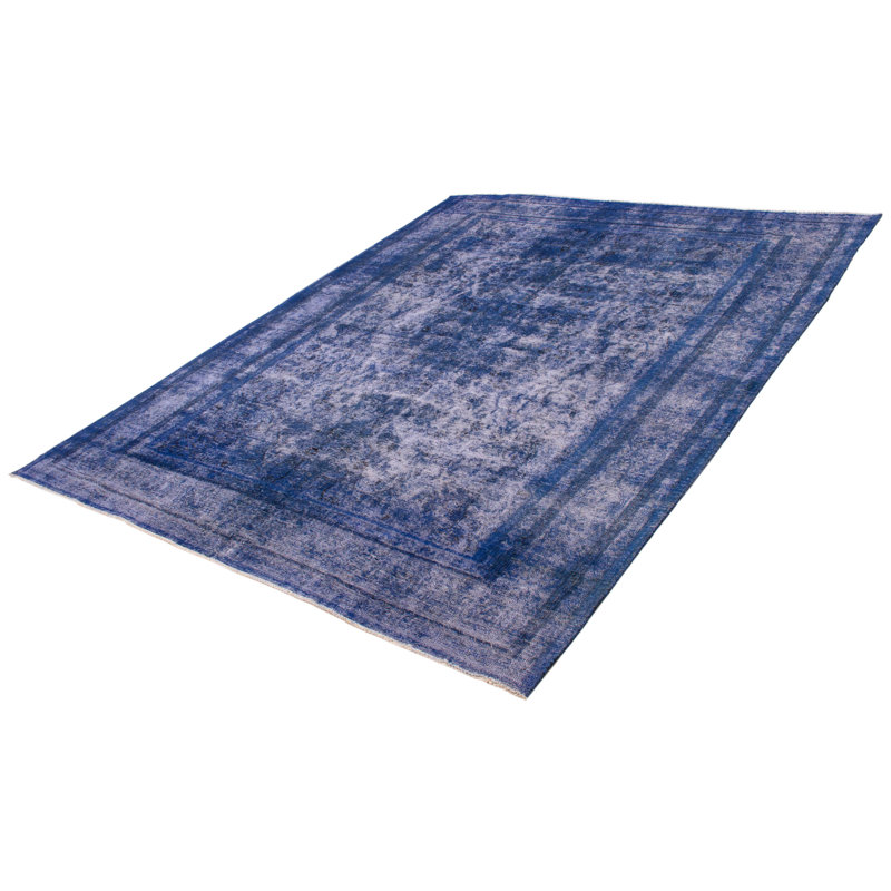 Tapis unique en laine de 9 pi 7 po x 12 pi 3 po bleu en laine des années 1990