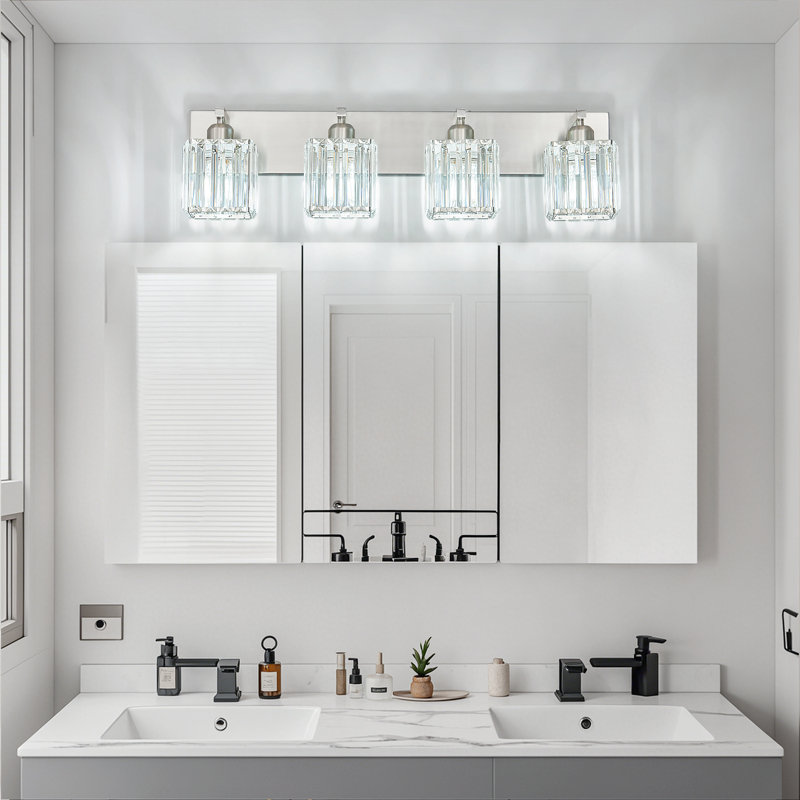 Éclairage pour meuble-lavabo à intensité variable Lanceton, Nickel sablé, Quatre lumières